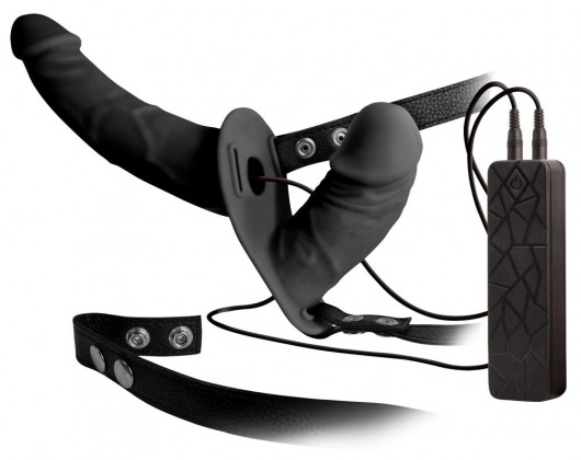 Чёрный вибрострапон с вагинальной пробкой Double Thruster - 17 см. - NMC - купить с доставкой в Кисловодске