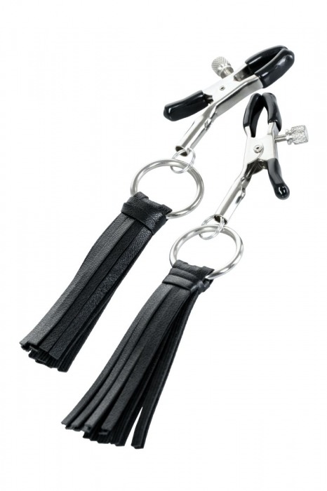 Черно-серебристые зажимы для сосков Theatre с кисточками - ToyFa - купить с доставкой в Кисловодске