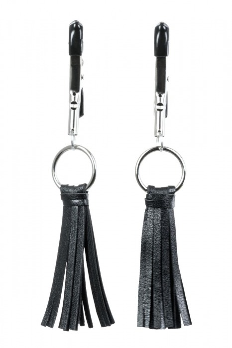 Черно-серебристые зажимы для сосков Theatre с кисточками - ToyFa - купить с доставкой в Кисловодске