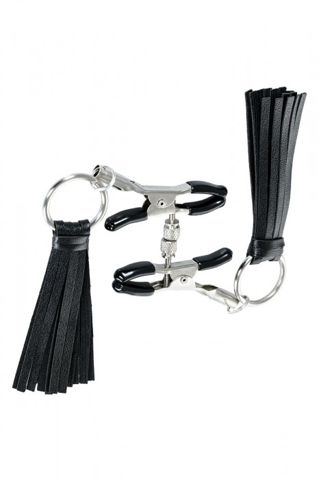 Черно-серебристые зажимы для сосков Theatre с кисточками - ToyFa - купить с доставкой в Кисловодске